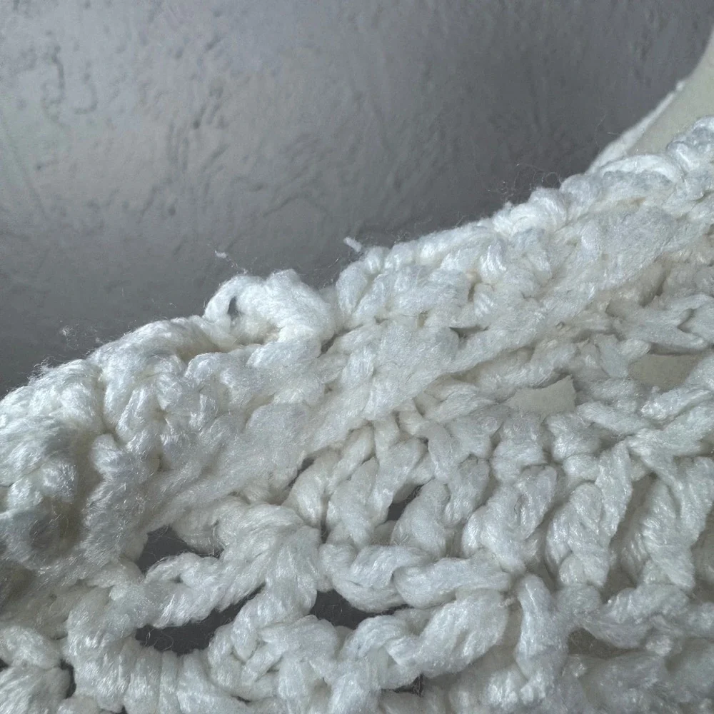 Vintage 80s white handmade crochet knit shawl Cottage core grandma style
